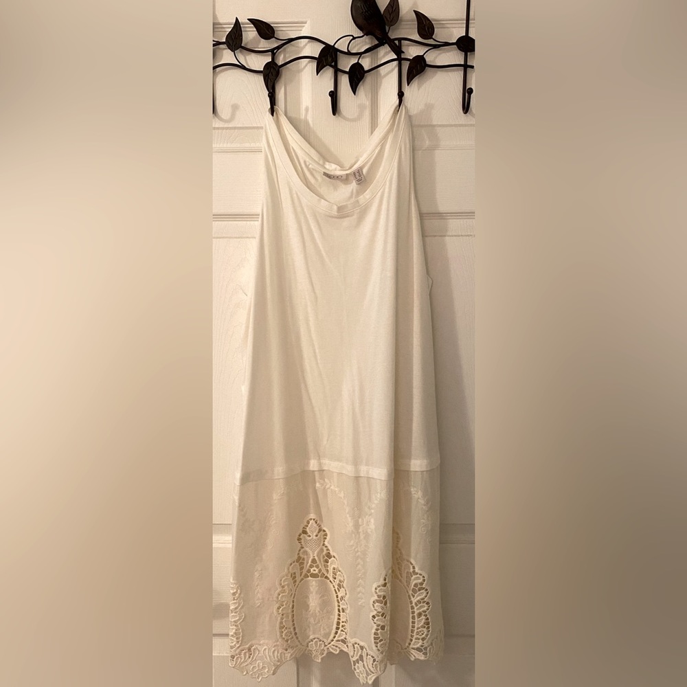LOGO by Lori Goldstein Long Solid Tank w/ Embroidered Panel at Hem